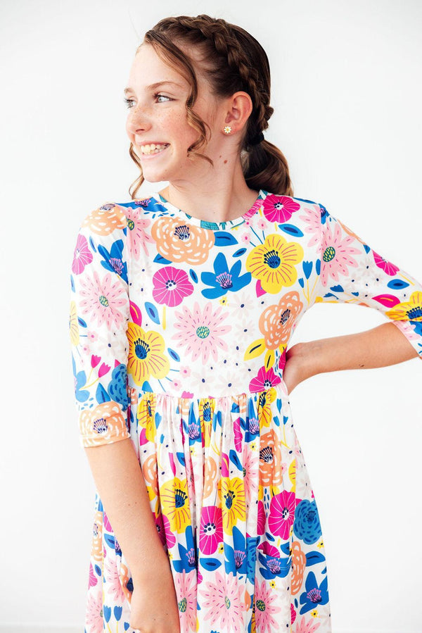 sunshine-floral-3-4-sleeve-pocket-twirl-dress Mila & Rose - Sophia's StyleTwirl Pocket Dress 3/4-1